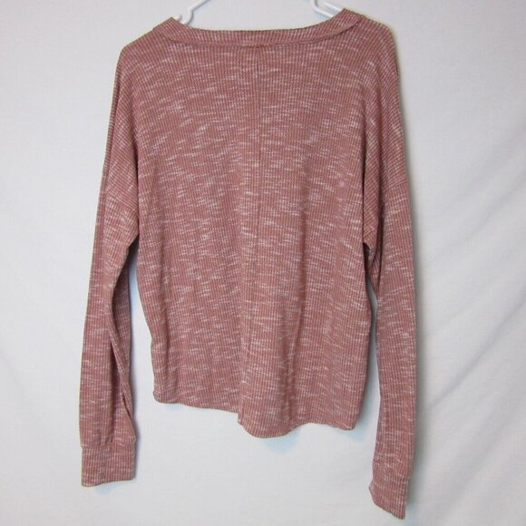 BKE Henley Long Sleeve Shirt Women's Med Pink Red Waffle Button - Picture 6 of 6